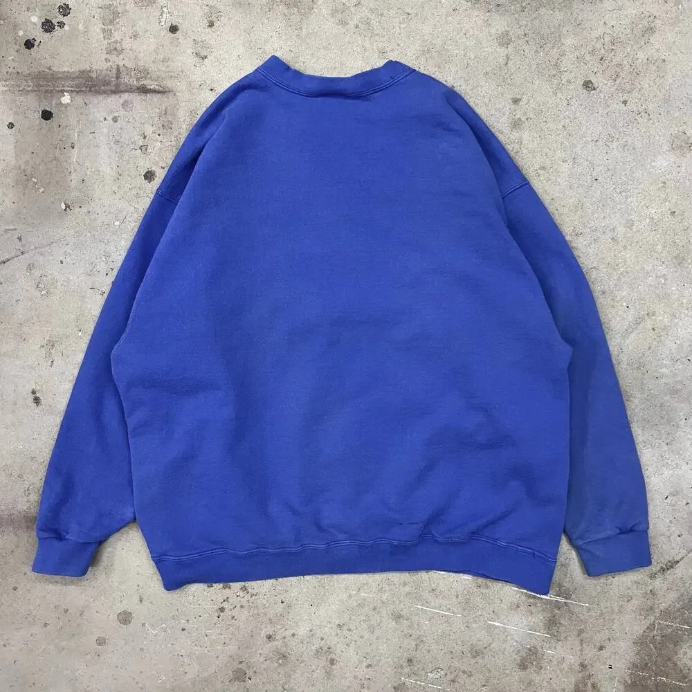 Vintage 90s Nike Tonal Royal Blue Mini Swoosh Crewneck Sweatshirt Boxy XL Fall